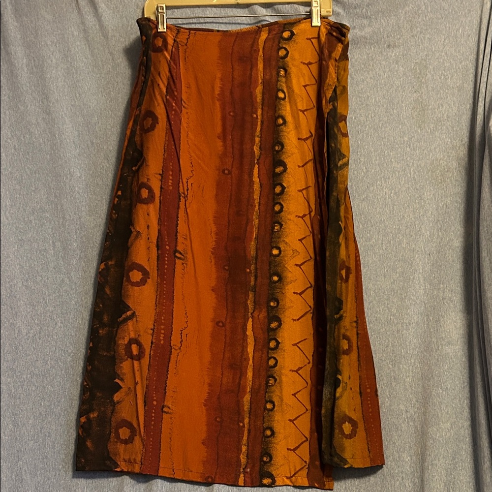 Vintage Casual Corner Rust Orange & Brown wrap A-Line Maxi Skirt size 14.GUC
